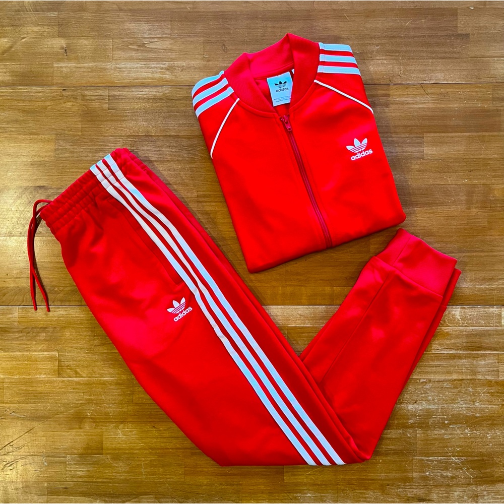 adidas Red Sweatpants with White Stripes